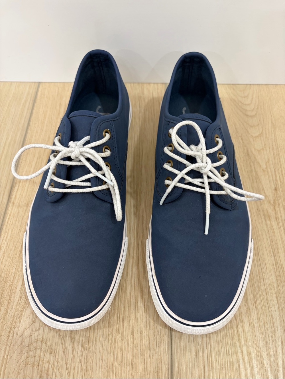 Men's Navy Boat Deck Summer Preppy Canvas Low-Top Sneakers with White Laces